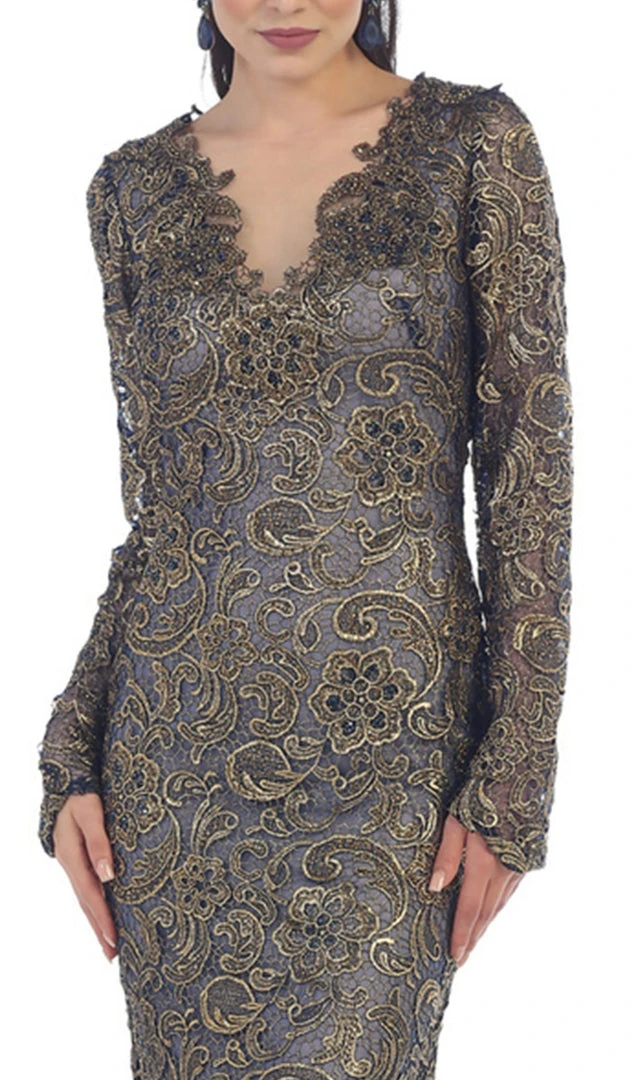 Formal Gowns May Queen - RQ7477 Long Sleeves Scallop Embellished Lace Evening Gown 4 Formal Gowns May Queen - RQ7477 Long Sleeves Scallop Embellished Lace Evening Gown