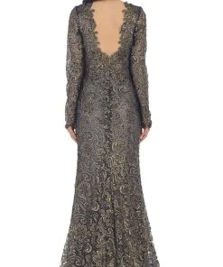 Formal Gowns May Queen - RQ7477 Long Sleeves Scallop Embellished Lace Evening Gown 10 Formal Gowns May Queen - RQ7477 Long Sleeves Scallop Embellished Lace Evening Gown