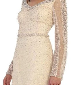 May Queen - RQ7483 Sheer Pearls And Rhinestone Mesh Evening Gown Formal Gowns