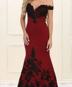 May Queen - RQ7499 Two Toned Off Shoulder Mermaid Gown Formal Gowns