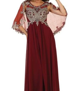 May Queen - RQ7514 Cape Sleeve Embellished A-line Mother Of The Bride Gown