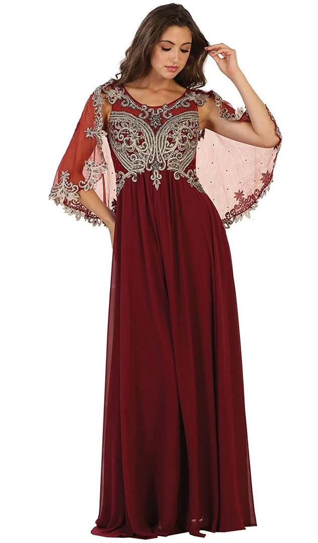 May Queen - RQ7514 Cape Sleeve Embellished A-line Mother Of The Bride Gown 3 May Queen - RQ7514 Cape Sleeve Embellished A-line Mother Of The Bride Gown