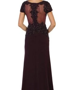 Formal Gowns May Queen - RQ7519 Embellished Illusion Bateau Sheath Mother Of The Bride Dress