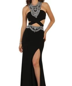 May Queen - RQ7526 Embellished Cutout Dress With Slit
