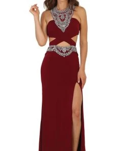 May Queen - RQ7526 Embellished Cutout Dress With Slit