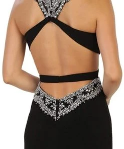 May Queen - RQ7526 Embellished Cutout Dress With Slit