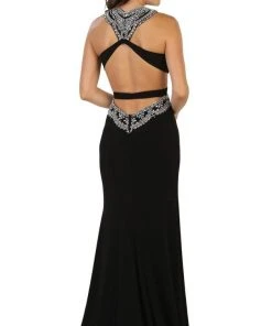 May Queen - RQ7526 Embellished Cutout Dress With Slit