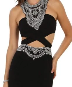 May Queen - RQ7526 Embellished Cutout Dress With Slit