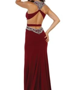 May Queen - RQ7526 Embellished Cutout Dress With Slit