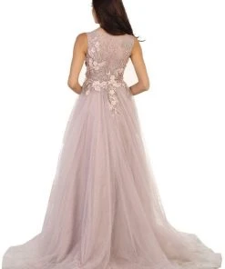 May Queen - RQ7527 Sleeveless Pearl Embellished Evening Gown Formal Gowns