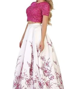 May Queen - RQ7535 Two Piece Embellished Floral Print Evening Ballgown Formal Gowns