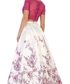 May Queen - RQ7535 Two Piece Embellished Floral Print Evening Ballgown Formal Gowns