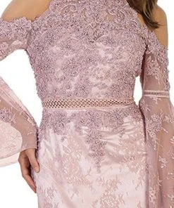 May Queen - RQ7541 Charming Cold Shoulder Lace Evening Gown