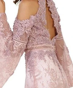 May Queen - RQ7541 Charming Cold Shoulder Lace Evening Gown