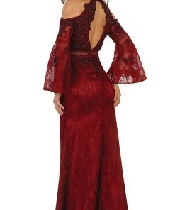 May Queen - RQ7541 Charming Cold Shoulder Lace Evening Gown