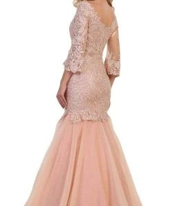 May Queen - RQ7542 Embroidered V-Neck Trumpet Evening Gown