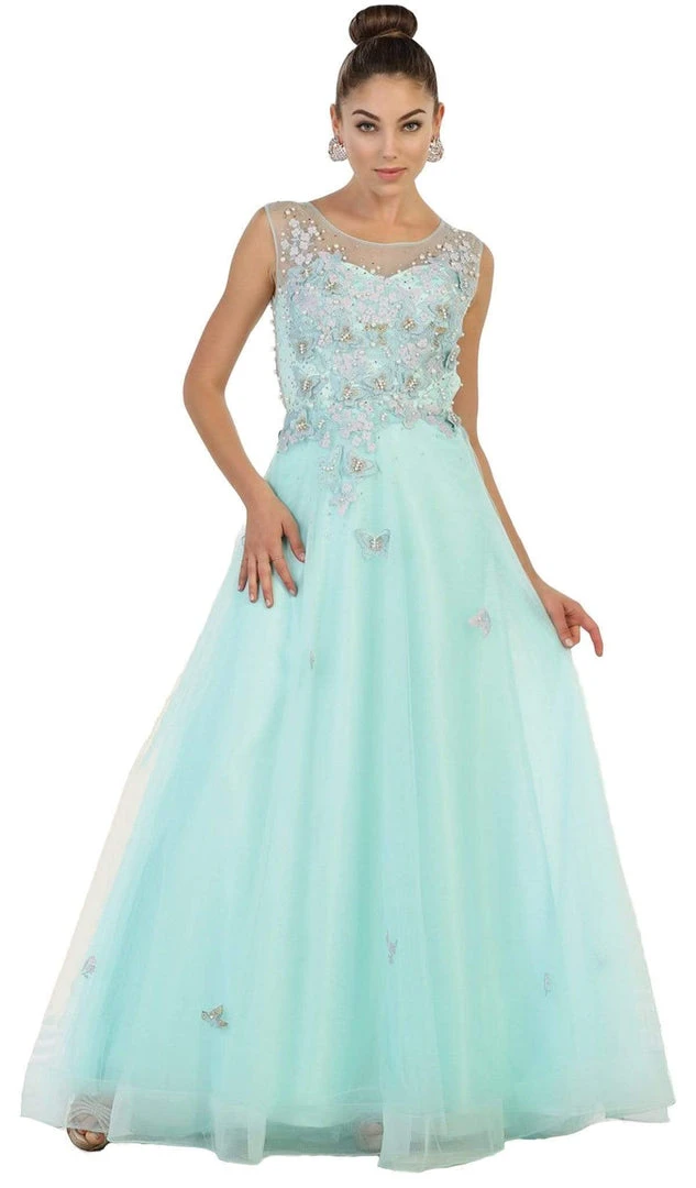 Formal Gowns May Queen - RQ7543 Embellished Illusion Bateau A-line Evening Gown 5 Formal Gowns May Queen - RQ7543 Embellished Illusion Bateau A-line Evening Gown