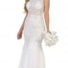 May Queen - RQ7544 Beaded Lace Square Neck Trumpet Evening Dress