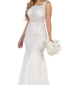 May Queen - RQ7544 Beaded Lace Square Neck Trumpet Evening Dress