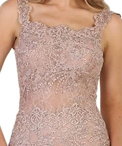 May Queen - RQ7544 Beaded Lace Square Neck Trumpet Evening Dress