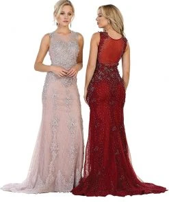 May Queen - RQ7551 Embellished Illusion Jewel Sheath Prom Gown 15 May Queen - RQ7551 Embellished Illusion Jewel Sheath Prom Gown