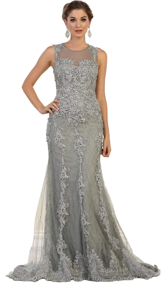 May Queen - RQ7551 Embellished Illusion Jewel Sheath Prom Gown 7 May Queen - RQ7551 Embellished Illusion Jewel Sheath Prom Gown