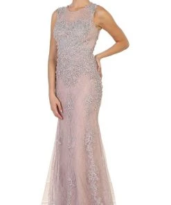 May Queen - RQ7551 Embellished Illusion Jewel Sheath Prom Gown