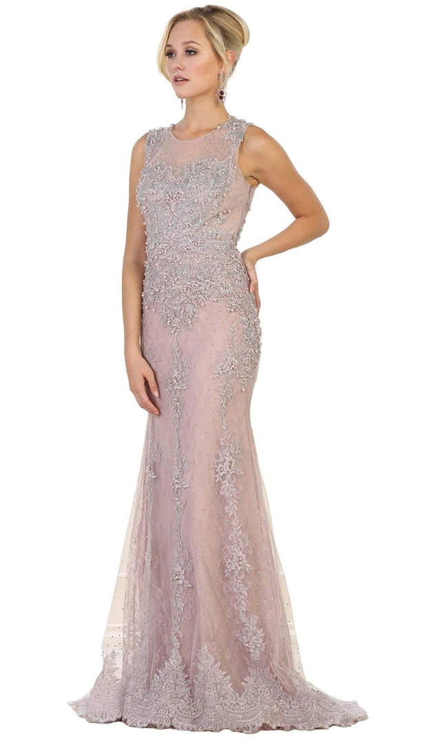 May Queen - RQ7551 Embellished Illusion Jewel Sheath Prom Gown 3 May Queen - RQ7551 Embellished Illusion Jewel Sheath Prom Gown