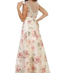 May Queen - RQ7554 Cap Sleeve Floral Embellished A-line Evening Gown 15 May Queen - RQ7554 Cap Sleeve Floral Embellished A-line Evening Gown