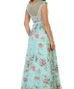 May Queen - RQ7554 Cap Sleeve Floral Embellished A-line Evening Gown 17 May Queen - RQ7554 Cap Sleeve Floral Embellished A-line Evening Gown