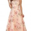 May Queen - RQ7554 Cap Sleeve Floral Embellished A-line Evening Gown