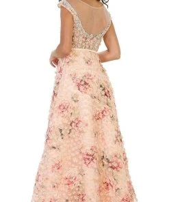 May Queen - RQ7554 Cap Sleeve Floral Embellished A-line Evening Gown 12 May Queen - RQ7554 Cap Sleeve Floral Embellished A-line Evening Gown