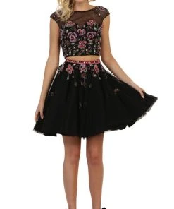 May Queen - RQ7559 Multicolored Embellished Two Piece A-line Dress