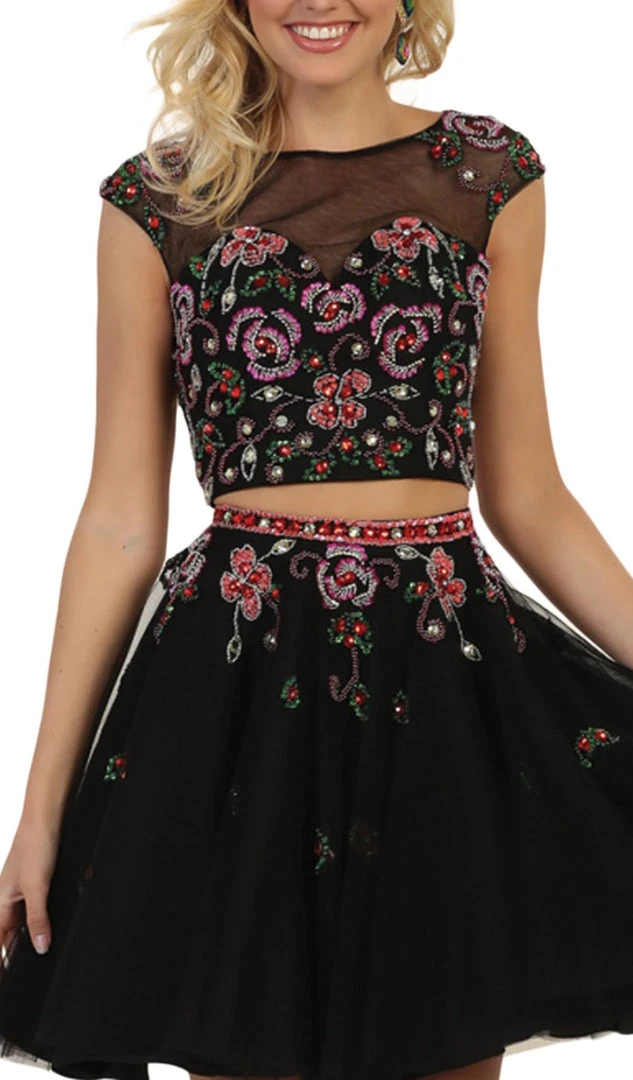 May Queen - RQ7559 Multicolored Embellished Two Piece A-line Dress 4 May Queen - RQ7559 Multicolored Embellished Two Piece A-line Dress