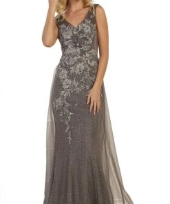 Formal Gowns May Queen - RQ7563 Embroidered V Neck Gown With Overskirt