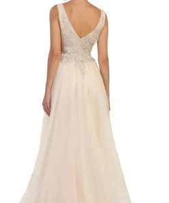 Formal Gowns May Queen - RQ7563 Embroidered V Neck Gown With Overskirt