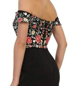 May Queen - RQ7564 Floral Applique Off-Shoulder Fitted Evening Dress Formal Gowns