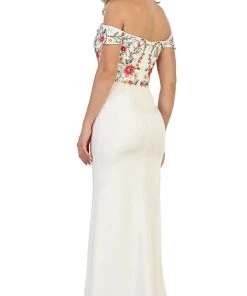 May Queen - RQ7564 Floral Applique Off-Shoulder Fitted Evening Dress Formal Gowns