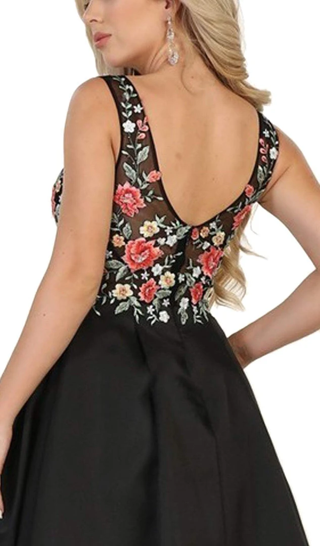 Formal Gowns May Queen - RQ7565 Floral Embroided V-neck Prom Ballgown 6 Formal Gowns May Queen - RQ7565 Floral Embroided V-neck Prom Ballgown