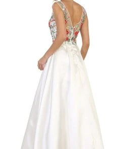 Formal Gowns May Queen - RQ7565 Floral Embroided V-neck Prom Ballgown 13 Formal Gowns May Queen - RQ7565 Floral Embroided V-neck Prom Ballgown