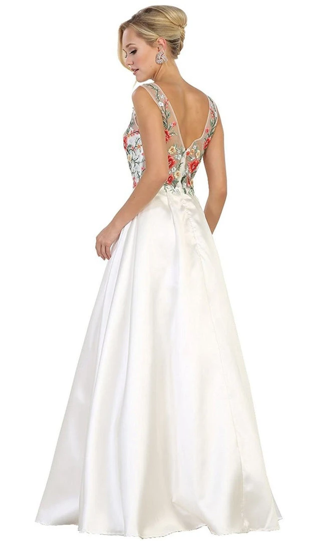 Formal Gowns May Queen - RQ7565 Floral Embroided V-neck Prom Ballgown 8 Formal Gowns May Queen - RQ7565 Floral Embroided V-neck Prom Ballgown