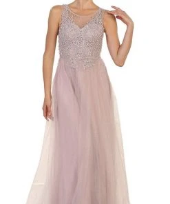 Formal Gowns May Queen - RQ7569 Embellished Illusion Scoop Lace A-line Mother Of The Bride Dress