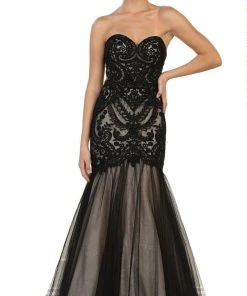 May Queen - RQ7570 Strapless Sweetheart Beaded Mermaid Prom Gown