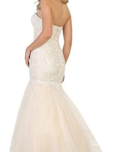 May Queen - RQ7570 Strapless Sweetheart Beaded Mermaid Prom Gown