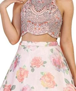 May Queen - RQ7581 Beaded Jewel Neck Two-Piece Floral A-line Formal Gown