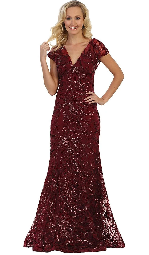 May Queen - RQ7585 Plunging V-neck Embellished Trumpet Mother Of The Bride Gown Formal Gowns 3 May Queen - RQ7585 Plunging V-neck Embellished Trumpet Mother Of The Bride Gown Formal Gowns