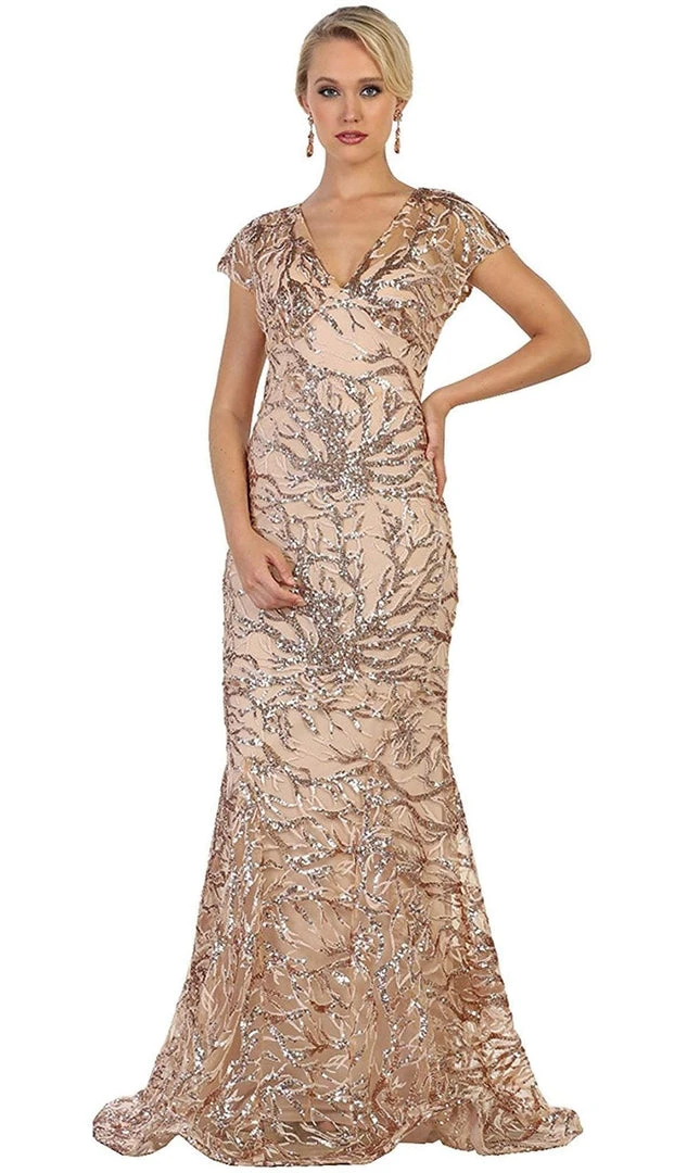 May Queen - RQ7585 Plunging V-neck Embellished Trumpet Mother Of The Bride Gown Formal Gowns 7 May Queen - RQ7585 Plunging V-neck Embellished Trumpet Mother Of The Bride Gown Formal Gowns