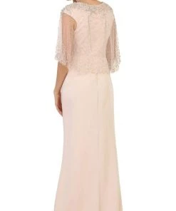 Formal Gowns May Queen - RQ7592 Bead Embellished Capelet Evening Gown