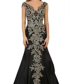 Formal Gowns May Queen - RQ7602 Embellished Wide V-neck Sheath Mother Of The Bride Gown 10 Formal Gowns May Queen - RQ7602 Embellished Wide V-neck Sheath Mother Of The Bride Gown