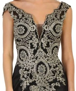 Formal Gowns May Queen - RQ7602 Embellished Wide V-neck Sheath Mother Of The Bride Gown 12 Formal Gowns May Queen - RQ7602 Embellished Wide V-neck Sheath Mother Of The Bride Gown